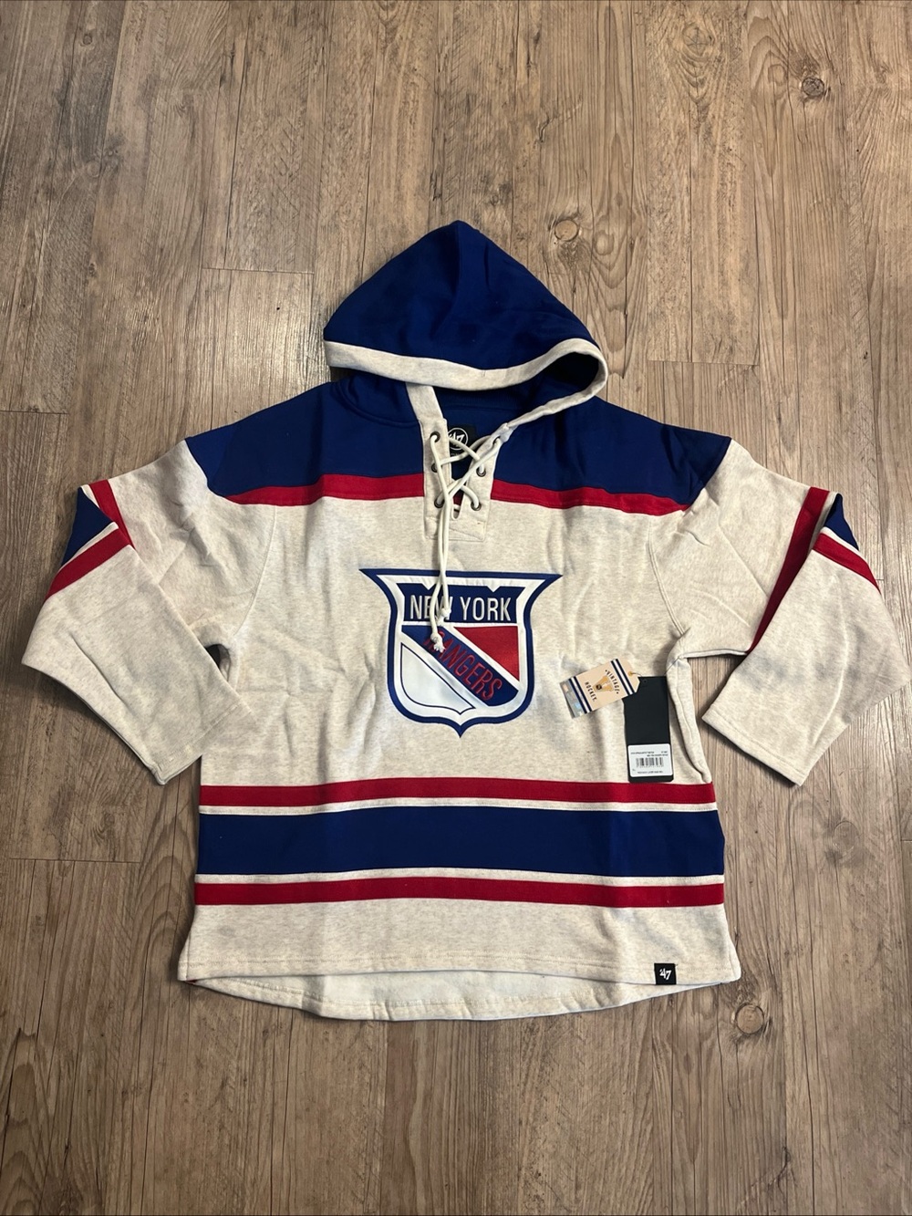 NWT ‘47 Oatmeal New York Rangers Rockaway Lace-Up Pullover Hoodie Men's